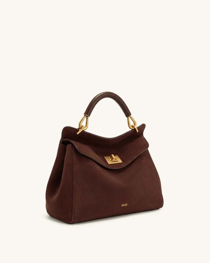 Lucia Klassische Kunstwildleder-Henkeltasche - Dunkelbraun