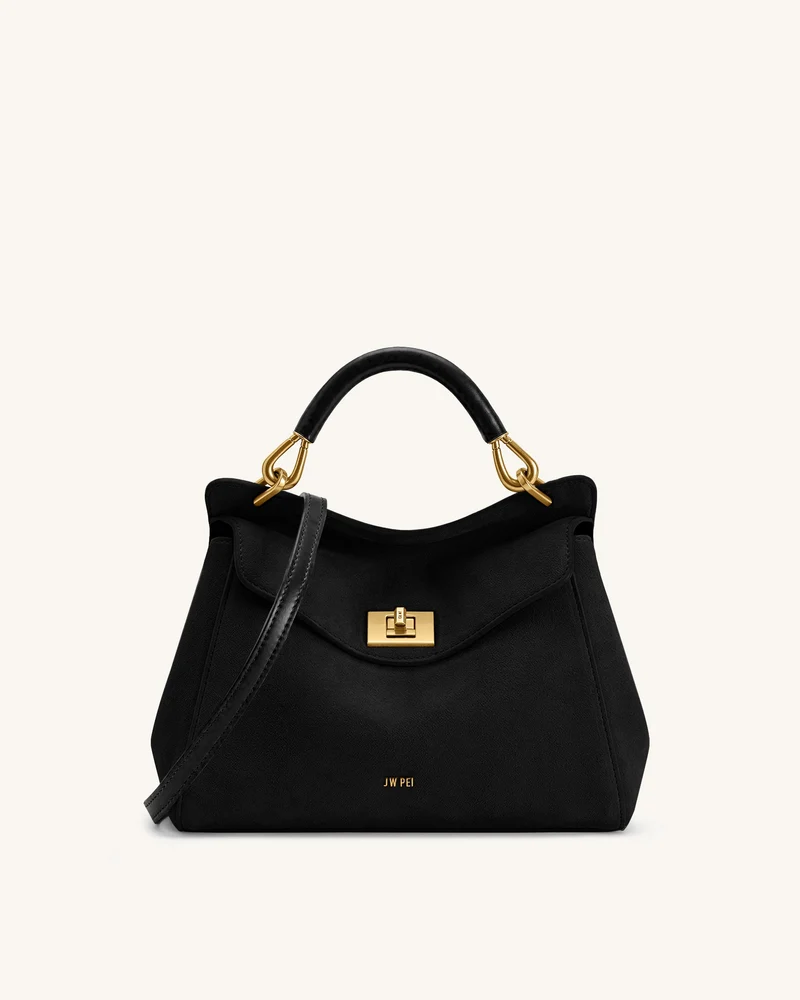 Lucia Klassische Kunstwildleder-Henkeltasche - Schwarz
