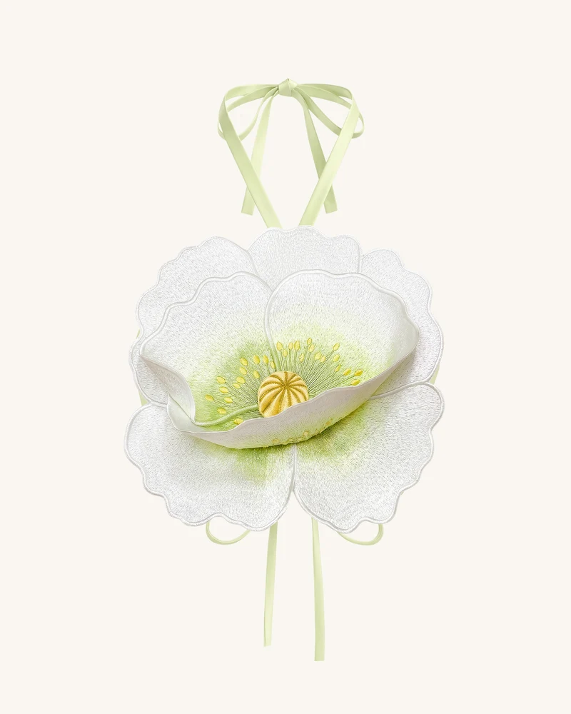 Neckholder-Crop-Top mit 3D-Blüten - Elfenbein