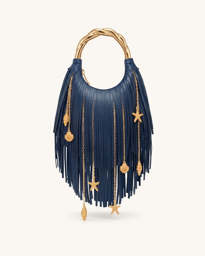 Chloe Handtasche mit Metallhenkel und Fransen - Dunkelblau