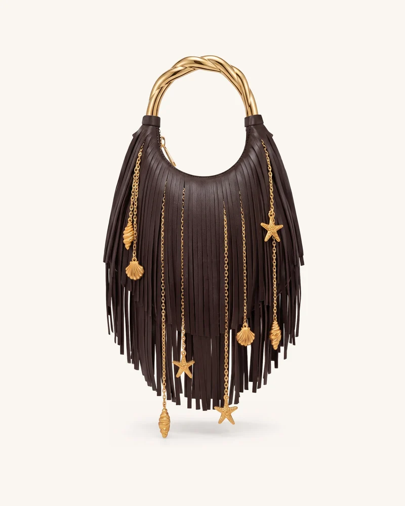 Chloe Handtasche mit Metallhenkel und Fransen - Dunkelbraun