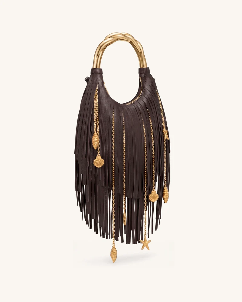 Chloe Handtasche mit Metallhenkel und Fransen - Dunkelbraun