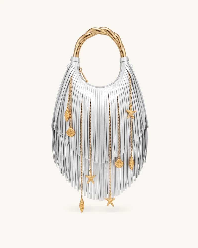 Chloe Handtasche mit Metallhenkel und Fransen - Silber