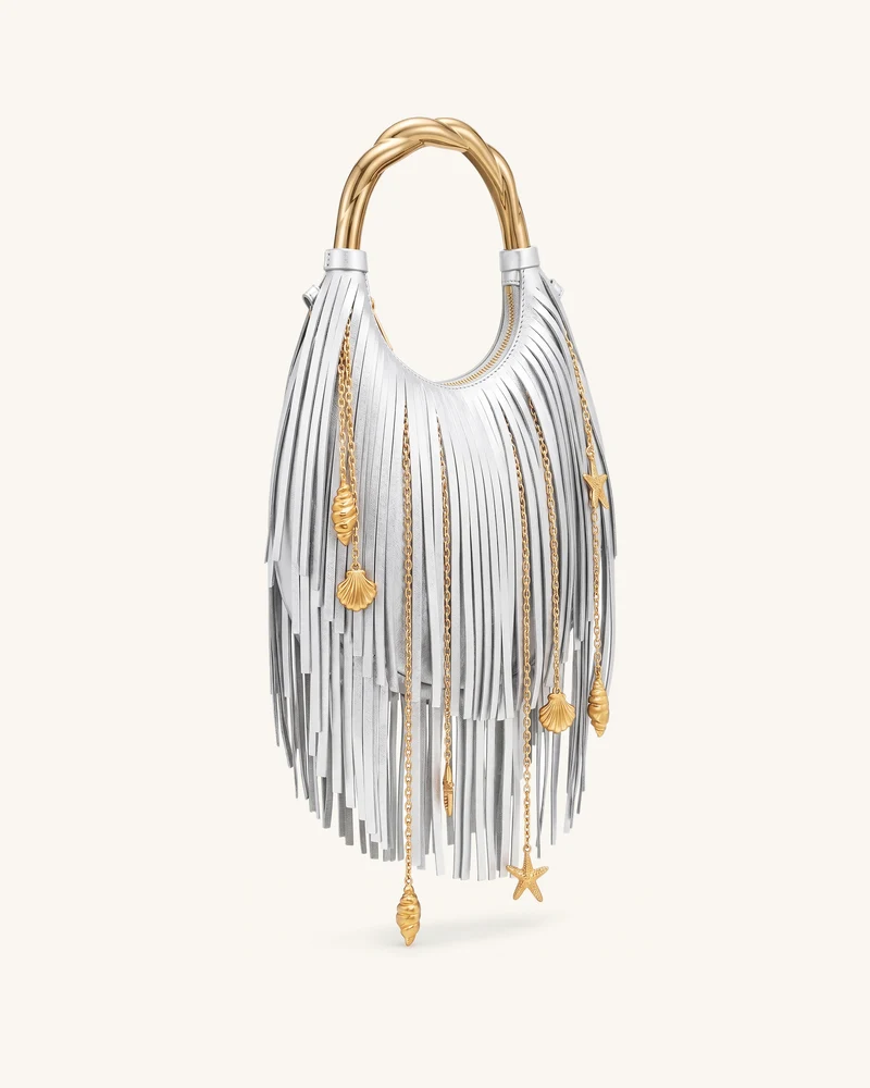 Chloe Handtasche mit Metallhenkel und Fransen - Silber
