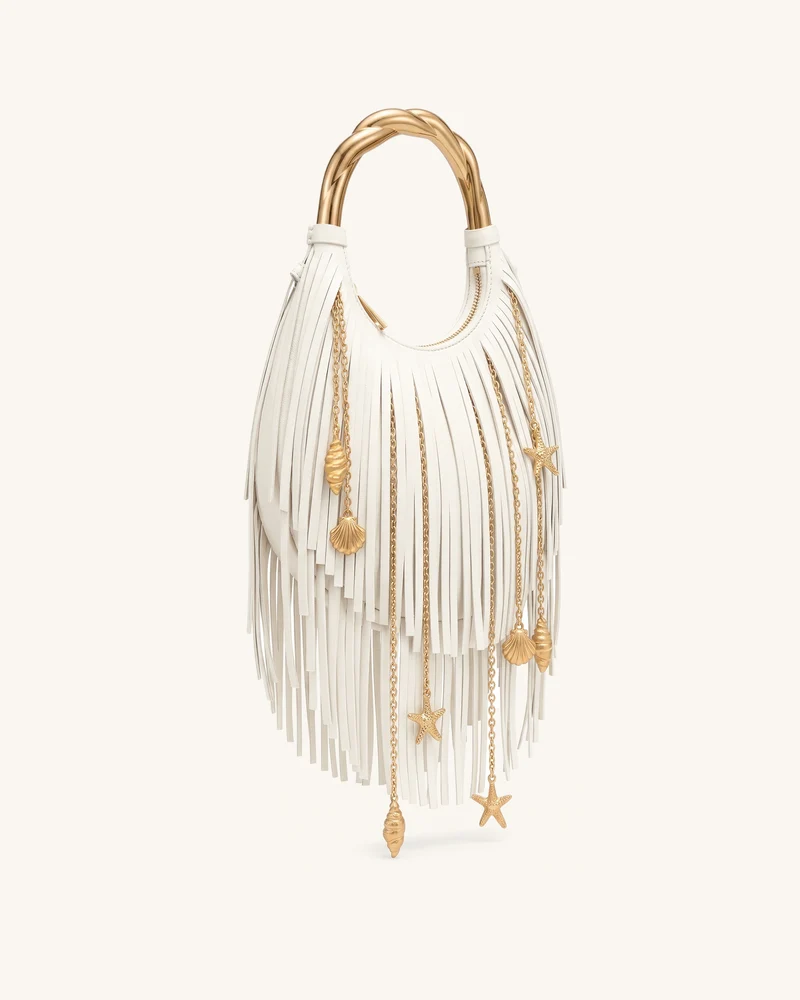 Chloe Handtasche mit Metallhenkel und Fransen - Cremeweiß