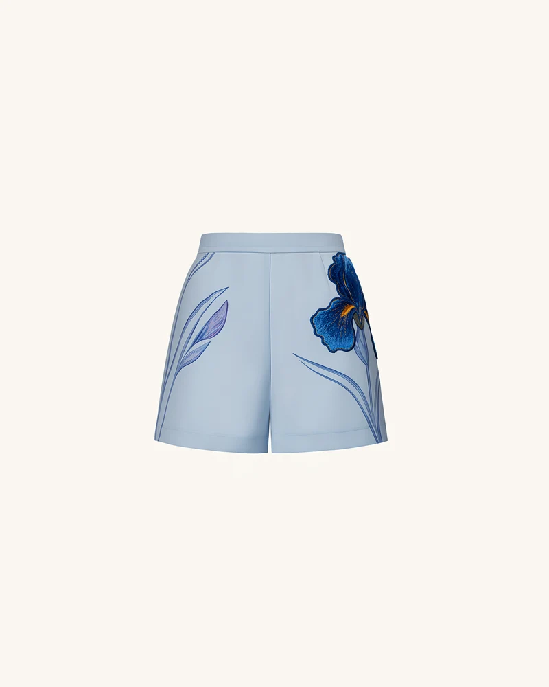 Iris Bestickte maßgeschneiderte Shorts – Hellblau