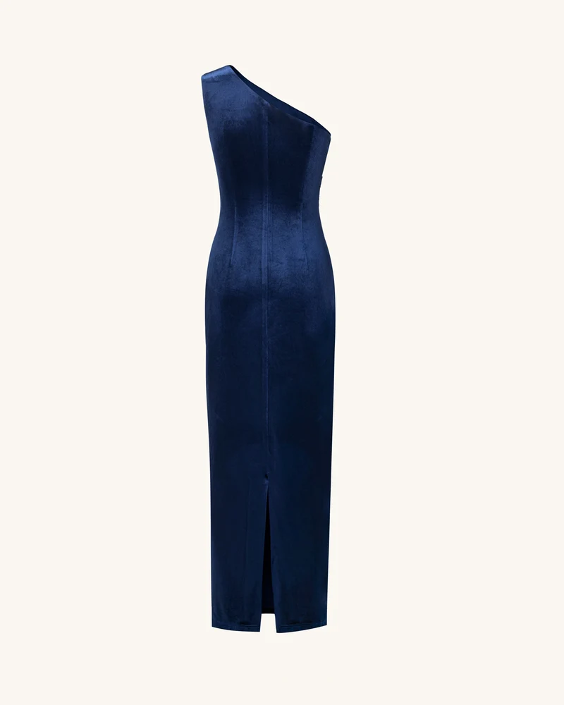 Iris Besticktes Samt-Maxikleid mit einem Träger – Marineblau