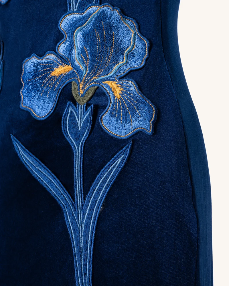 Iris Besticktes Samt-Maxikleid mit einem Träger – Marineblau