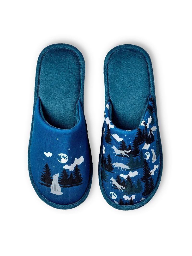 Lustige Hausschuhe Wolf und Mond