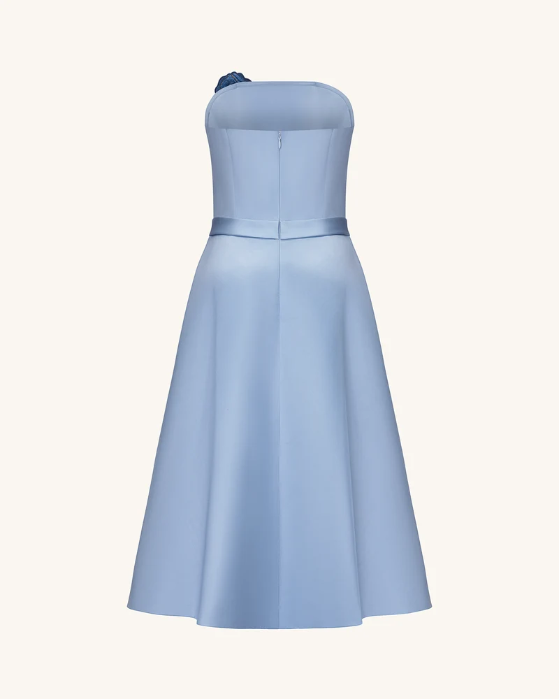 Trägerloses A-Linien-Midikleid mit Iris-Stickerei - Dusty Blue