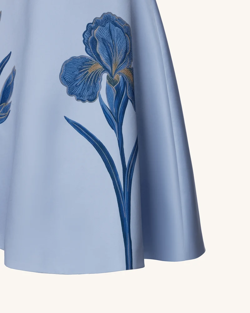Trägerloses A-Linien-Midikleid mit Iris-Stickerei - Dusty Blue
