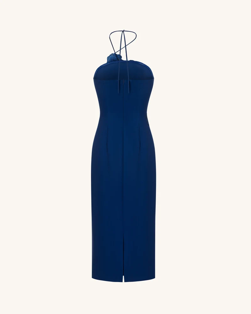 Neckholder-Midikleid mit Iris-Stickerei - Marineblau