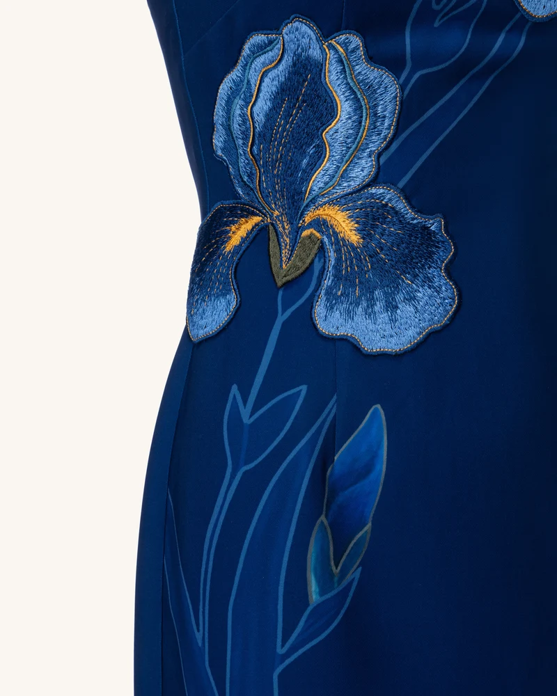 Neckholder-Midikleid mit Iris-Stickerei - Marineblau