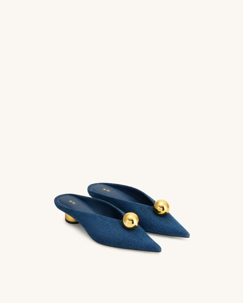 Helena Gold Sphere Mules mit Spitze - Denimblau