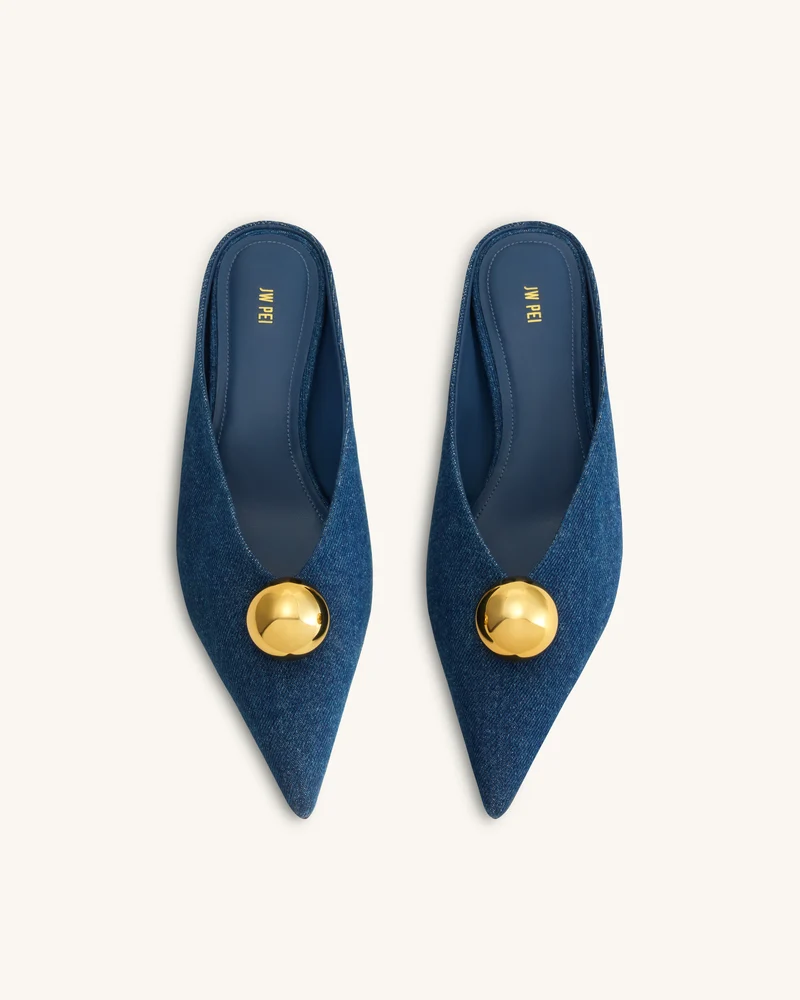 Helena Gold Sphere Mules mit Spitze - Denimblau