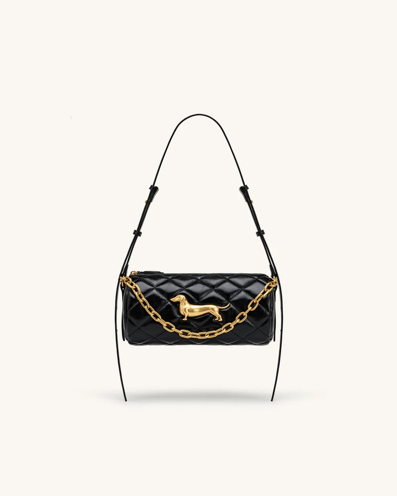 Lucienne Dachshund Gesteppte Schultertasche mit Kette - Schwarz