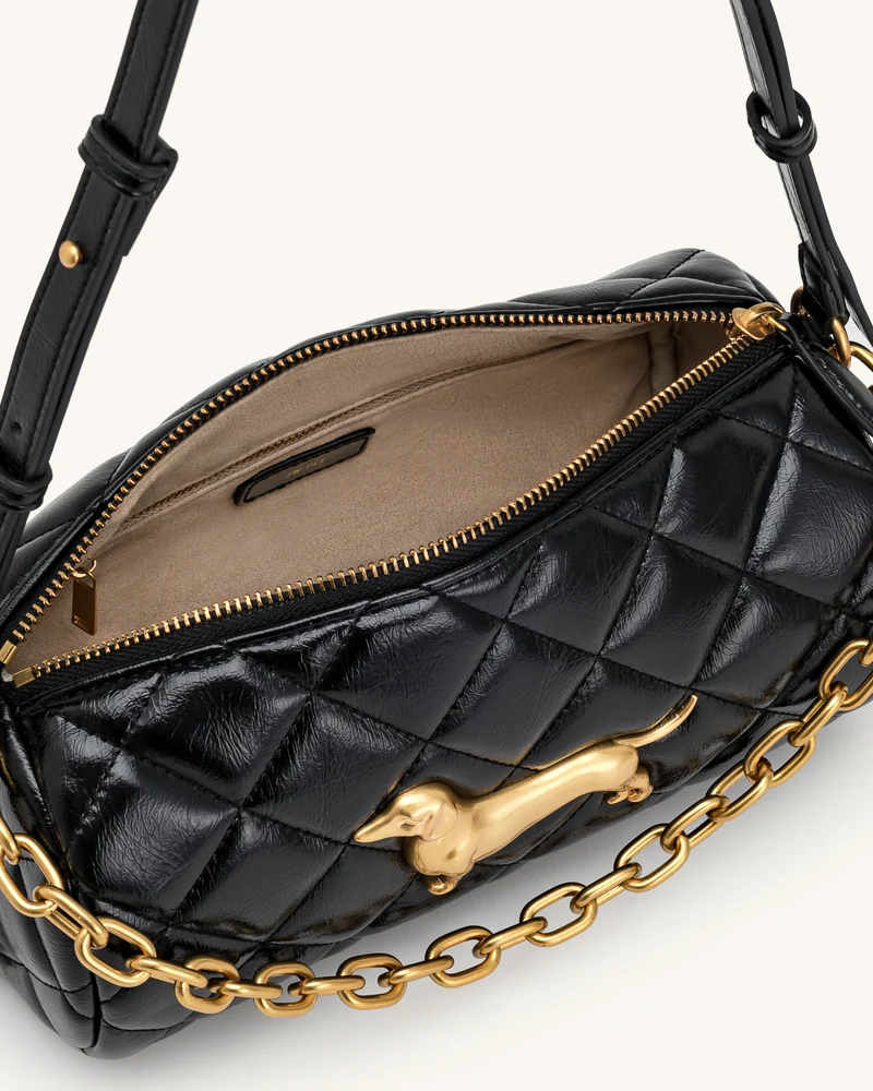 Lucienne Dachshund Gesteppte Schultertasche mit Kette - Schwarz
