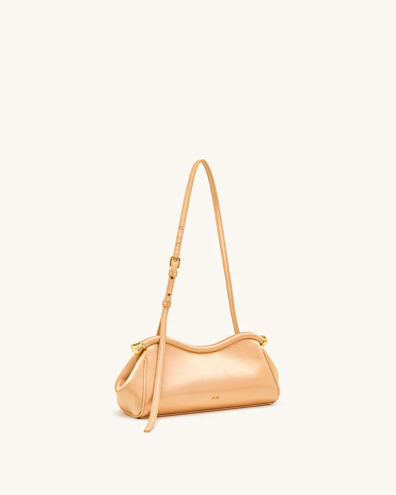 Naomi Satin Schultertasche in geschwungener Form - Champagner Gold