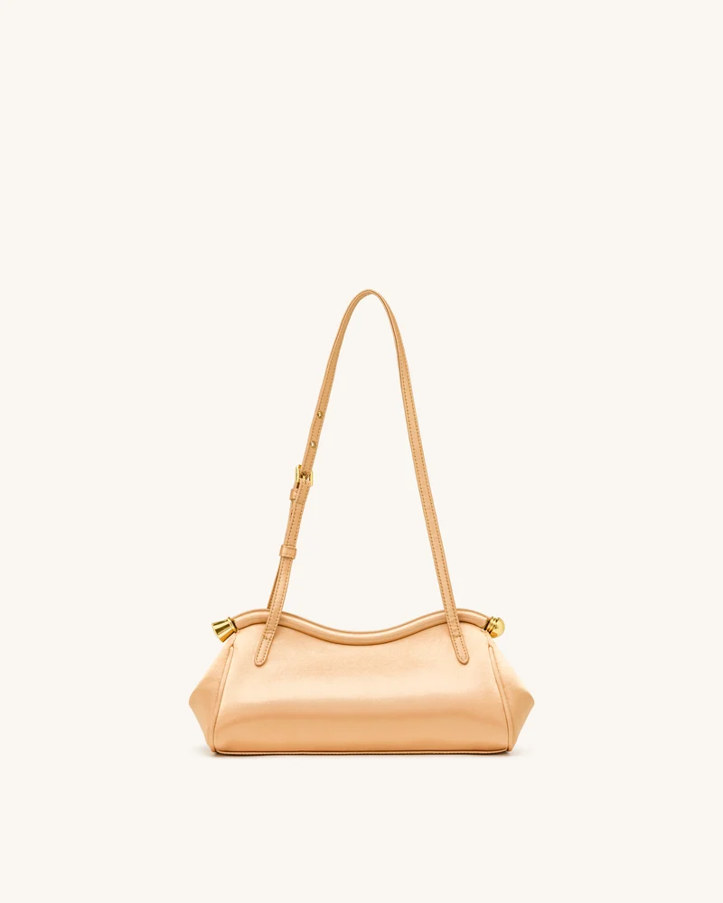 Naomi Satin Schultertasche in geschwungener Form - Champagner Gold