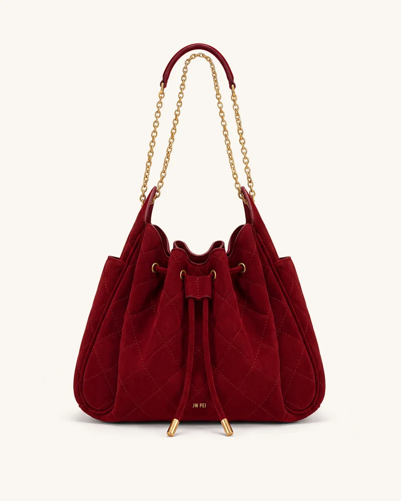 Rowan Gesteppte Ketten-Bucket-Bag aus Kunstwildleder - Dunkelrot