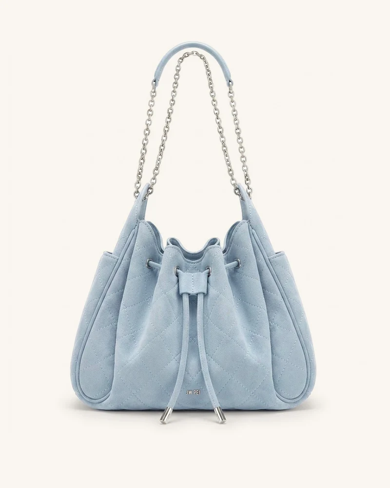 Rowan Gesteppte Ketten-Bucket-Bag aus Kunstwildleder - Blau