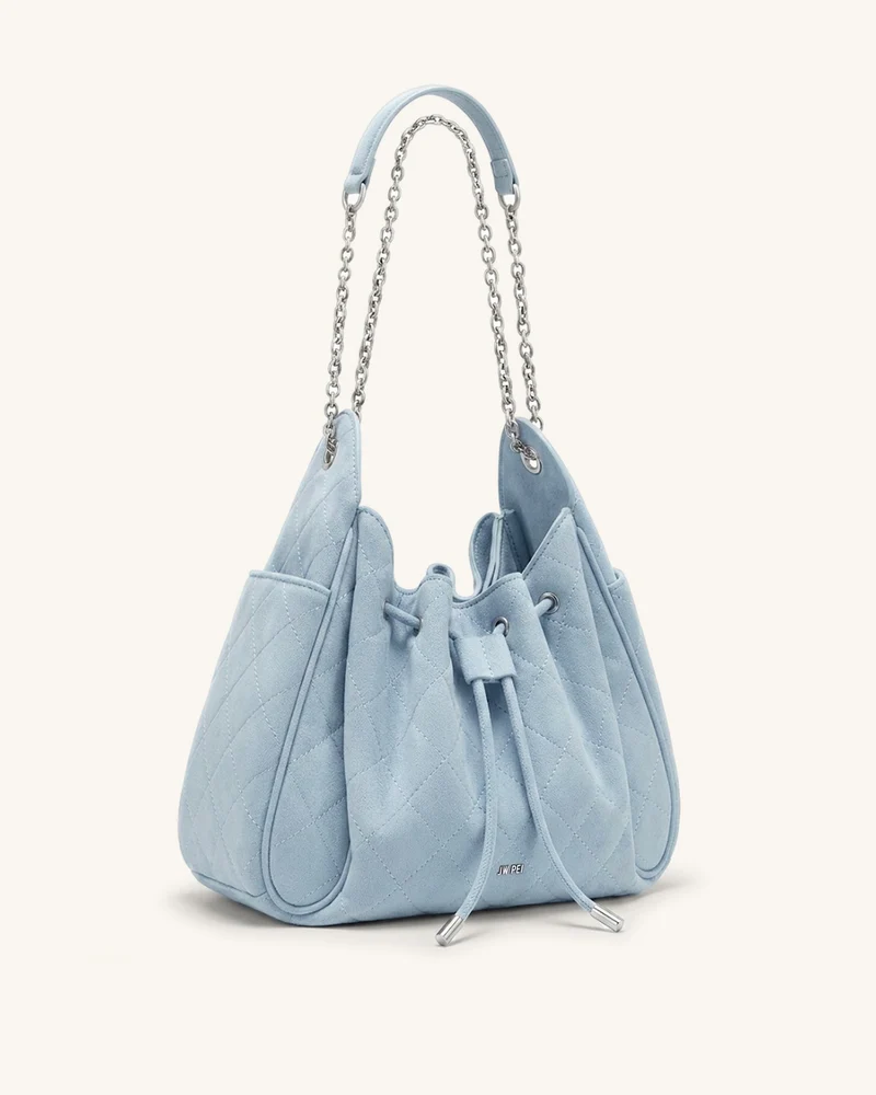 Rowan Gesteppte Ketten-Bucket-Bag aus Kunstwildleder - Blau