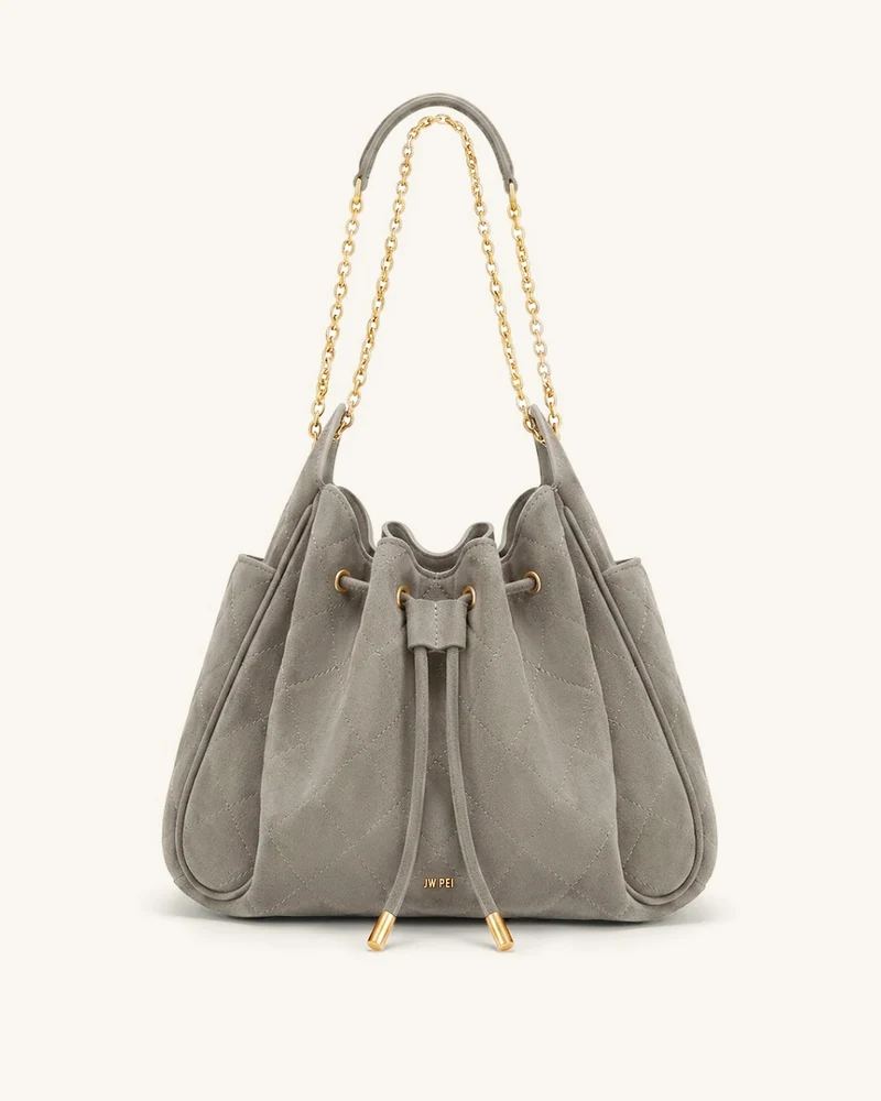 Rowan Gesteppte Ketten-Bucket-Bag aus Kunstwildleder - Grau