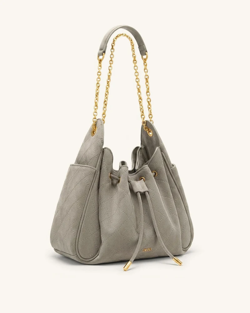 Rowan Gesteppte Ketten-Bucket-Bag aus Kunstwildleder - Grau