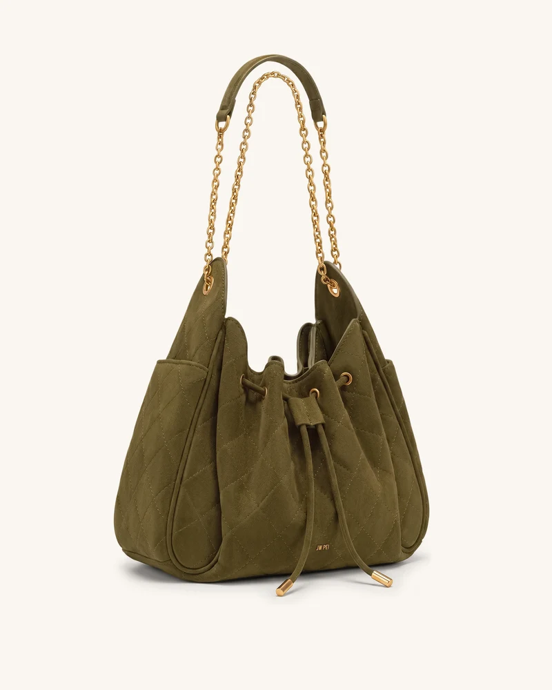 Rowan Gesteppte Ketten-Bucket-Bag aus Kunstwildleder - Olivgrün