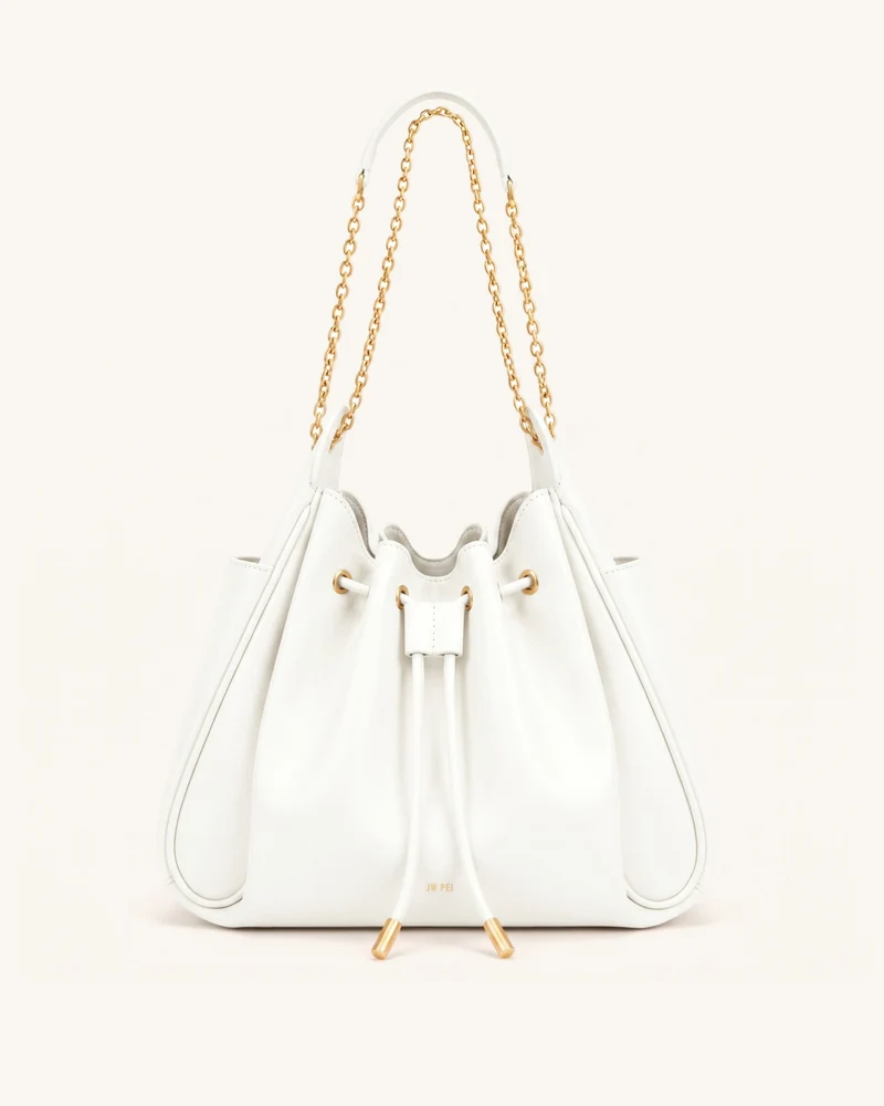 Rowan Raffierte Kordelzug-Ketten-Bucket-Bag - Elfenbein