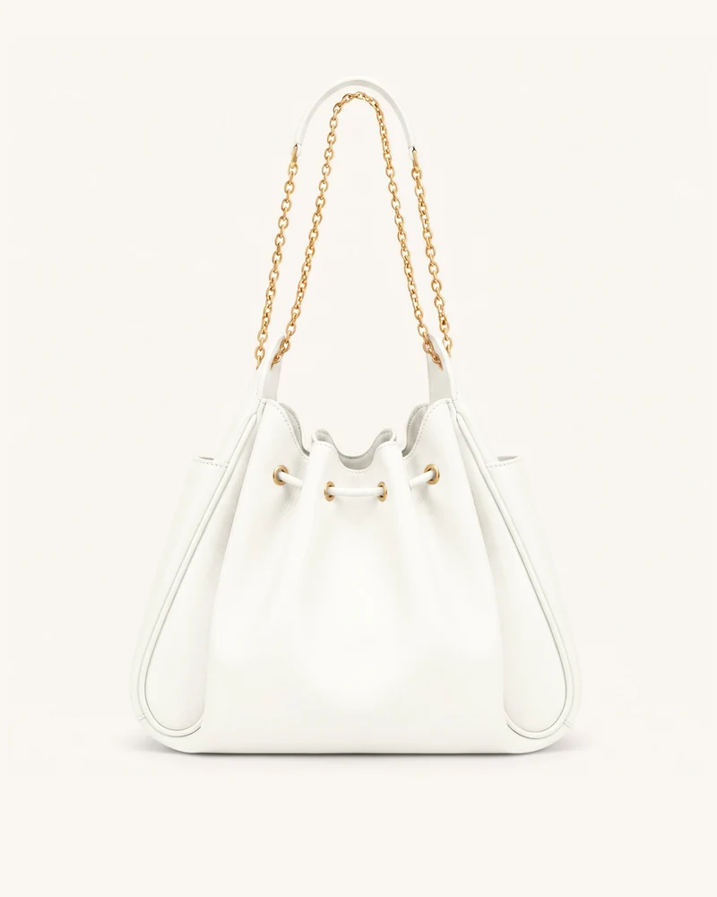 Rowan Raffierte Kordelzug-Ketten-Bucket-Bag - Elfenbein
