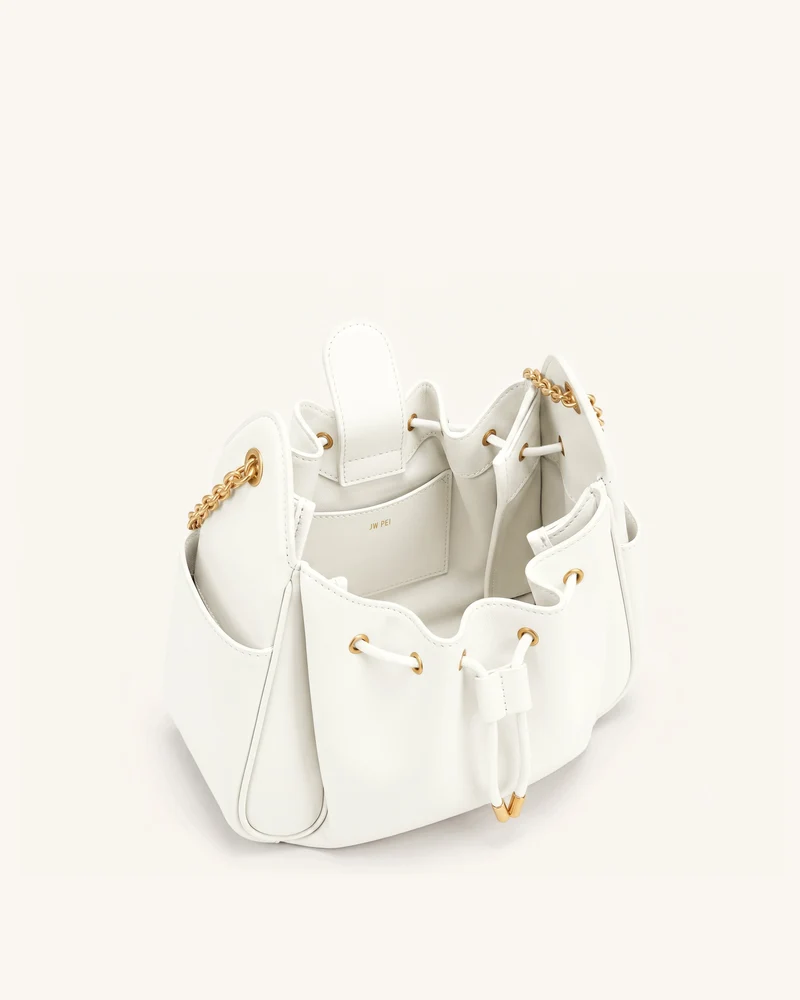 Rowan Raffierte Kordelzug-Ketten-Bucket-Bag - Elfenbein