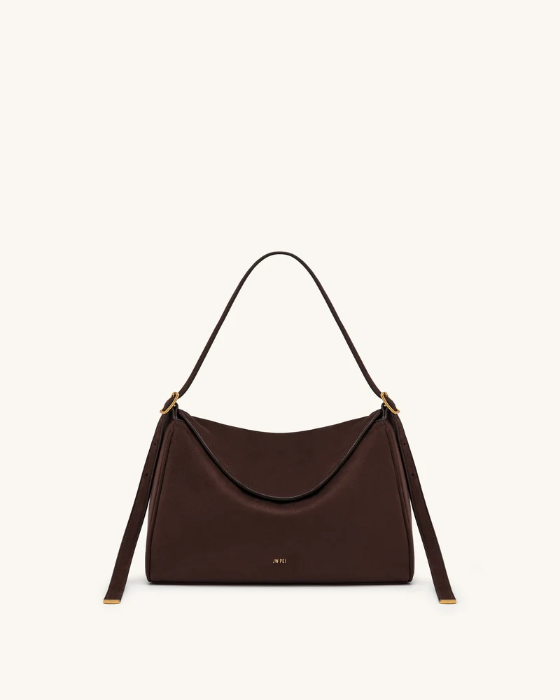 Elowen Kunstwildleder-Tasche mit Überschlag - Dunkelbraun