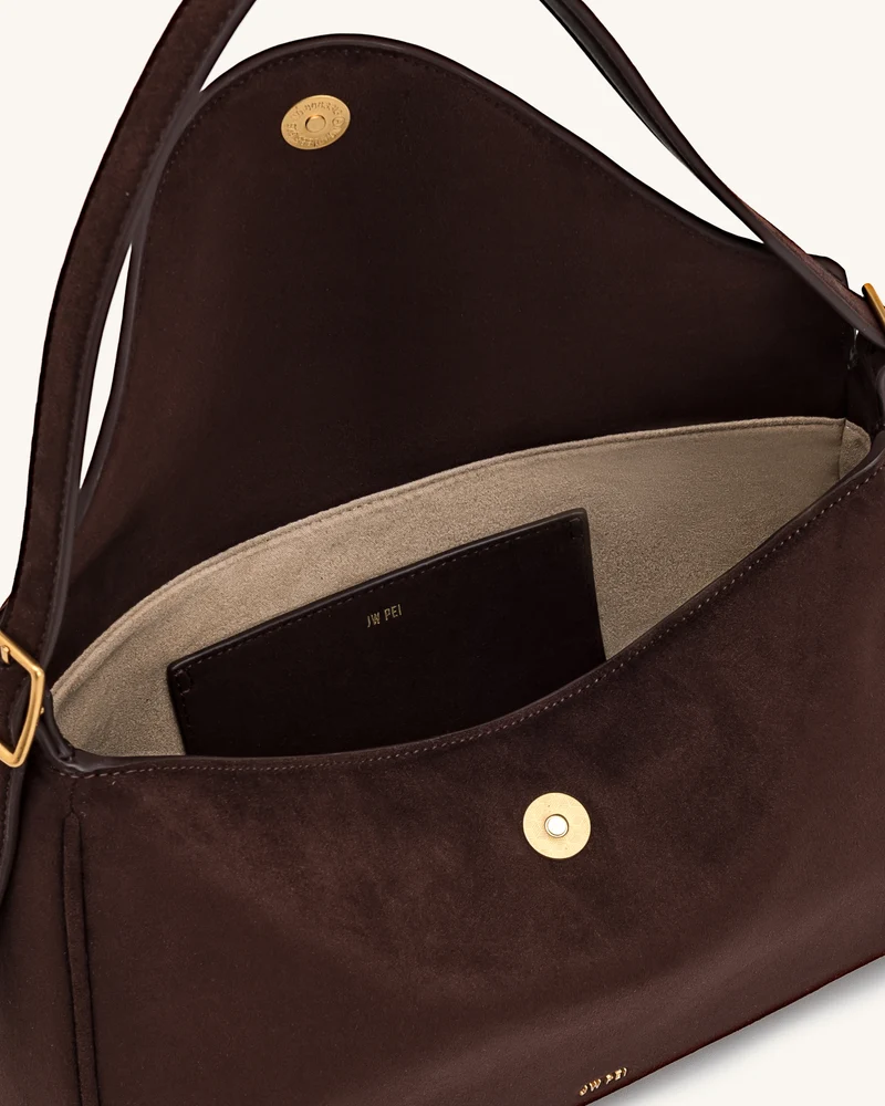 Elowen Kunstwildleder-Tasche mit Überschlag - Dunkelbraun