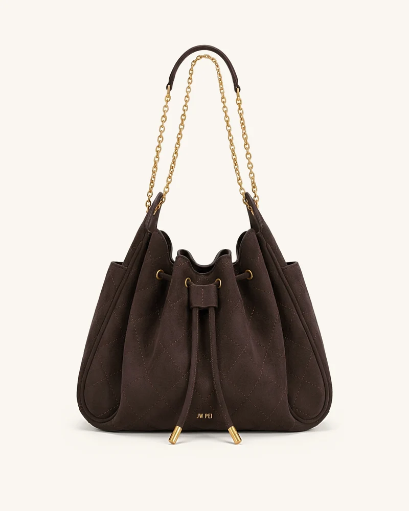 Rowan Gesteppte Beuteltasche mit Kette aus Wildlederimitat - Dunkelbraun