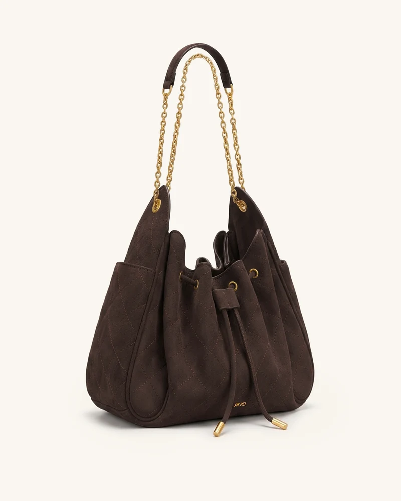 Rowan Gesteppte Beuteltasche mit Kette aus Wildlederimitat - Dunkelbraun