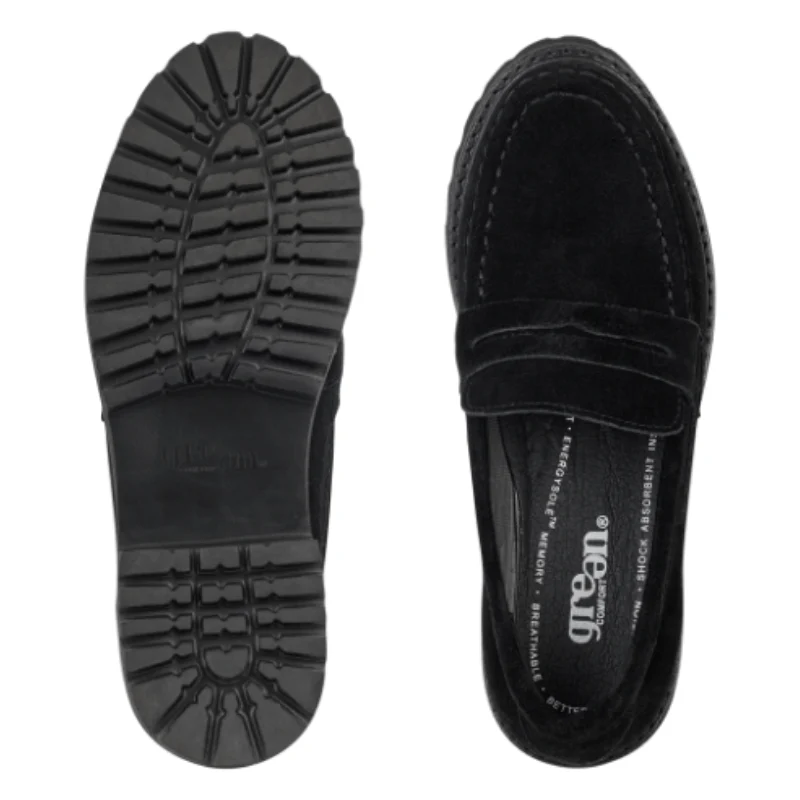 Green Comfort dameloafer - Sort ruskind