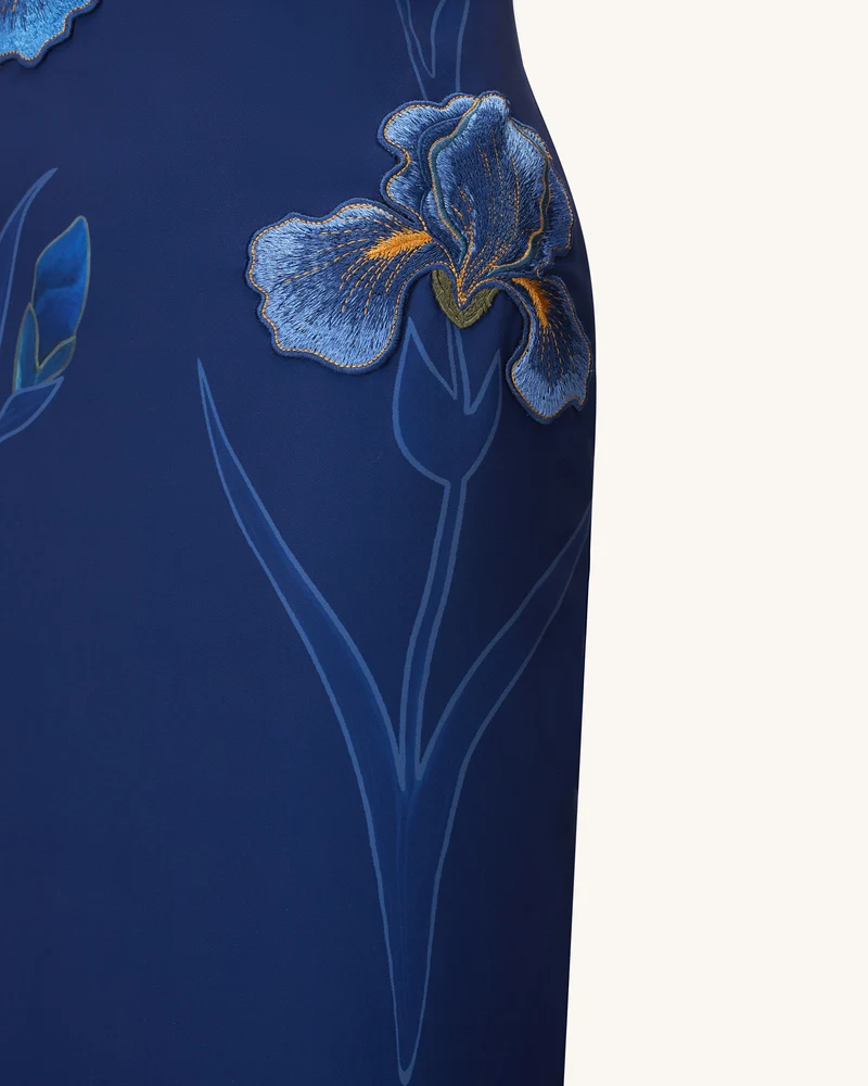 Trägerloses Maxikleid mit Iris-Stickerei - Marineblau