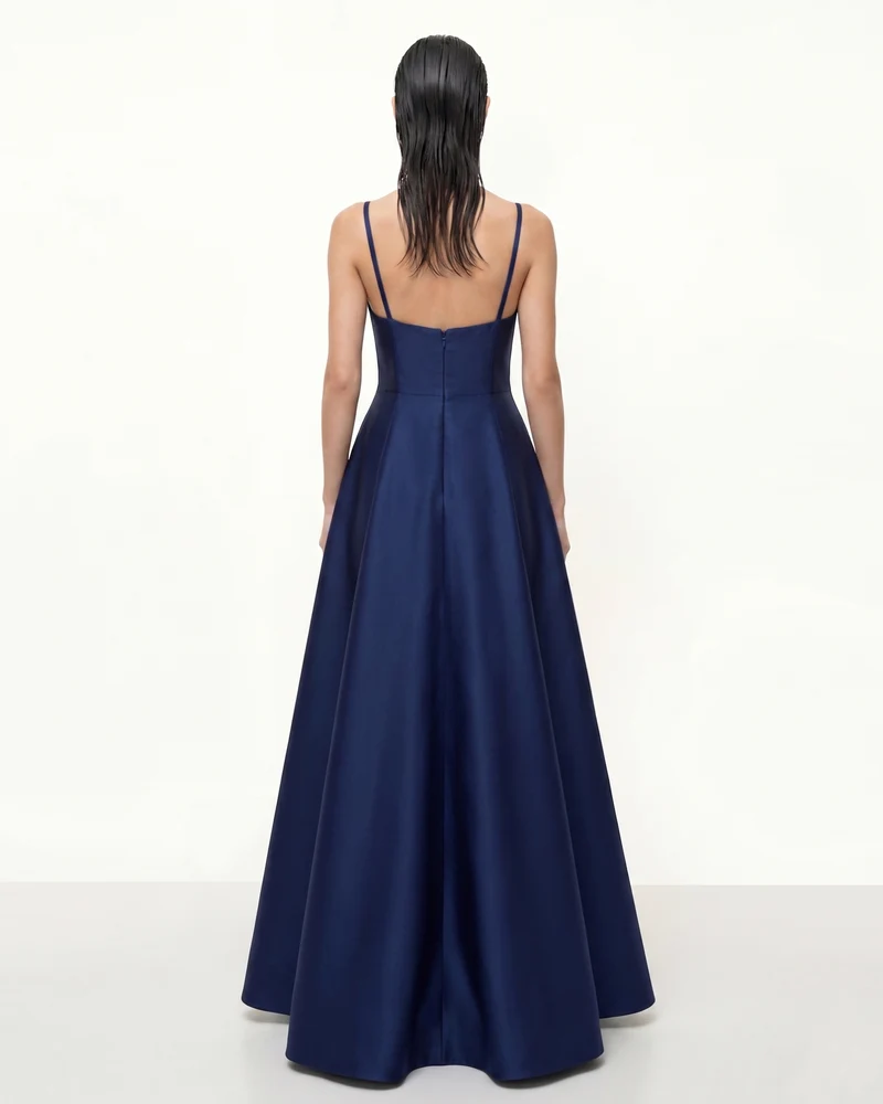Iris Besticktes A-Linien-Maxikleid – Marineblau