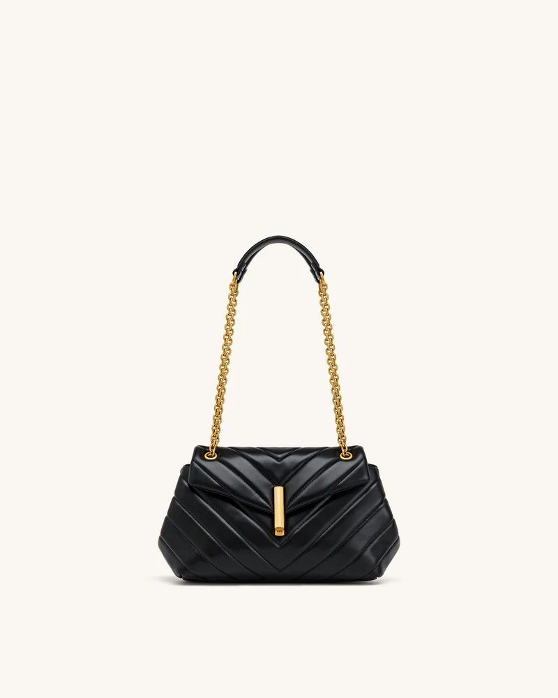 Valerie Gesteppte Schultertasche mit Überschlag und Kette - Schwarz