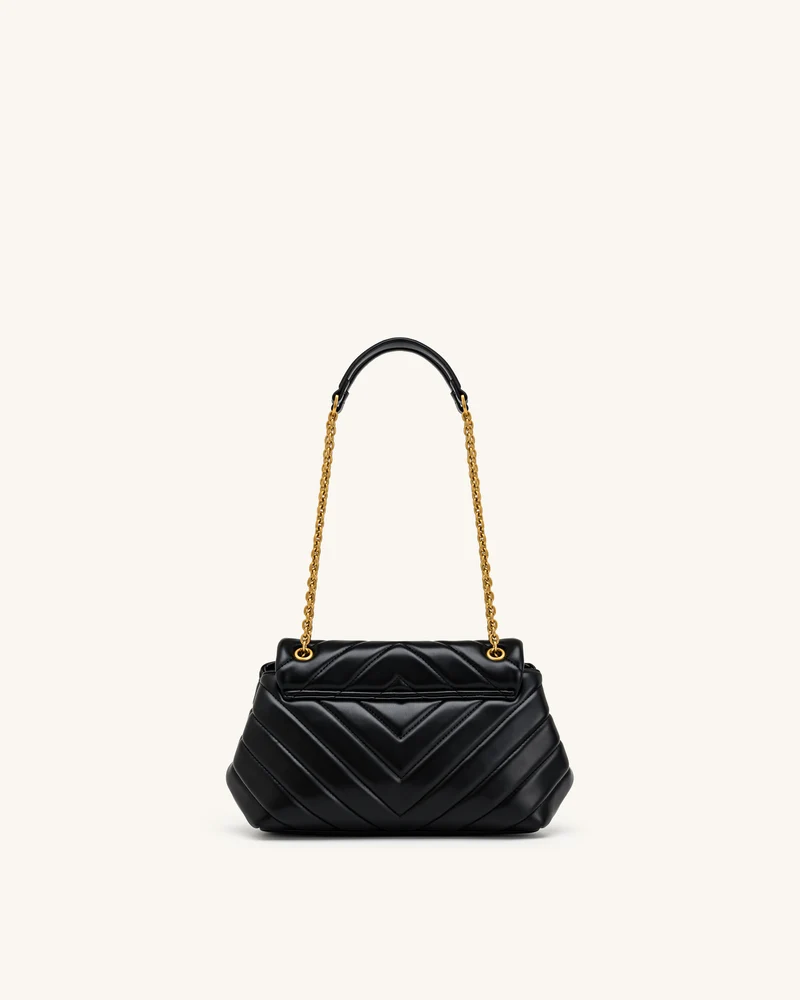 Valerie Gesteppte Schultertasche mit Überschlag und Kette - Schwarz