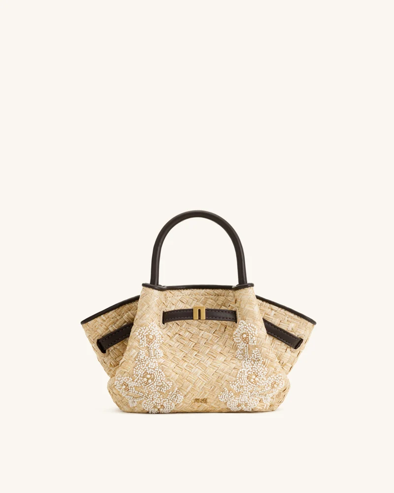Hana Mini-Tasche mit Perlenbesatz aus Kunststroh - Braun