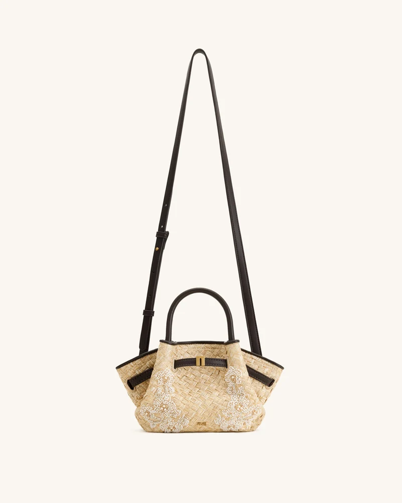 Hana Mini-Tasche mit Perlenbesatz aus Kunststroh - Braun