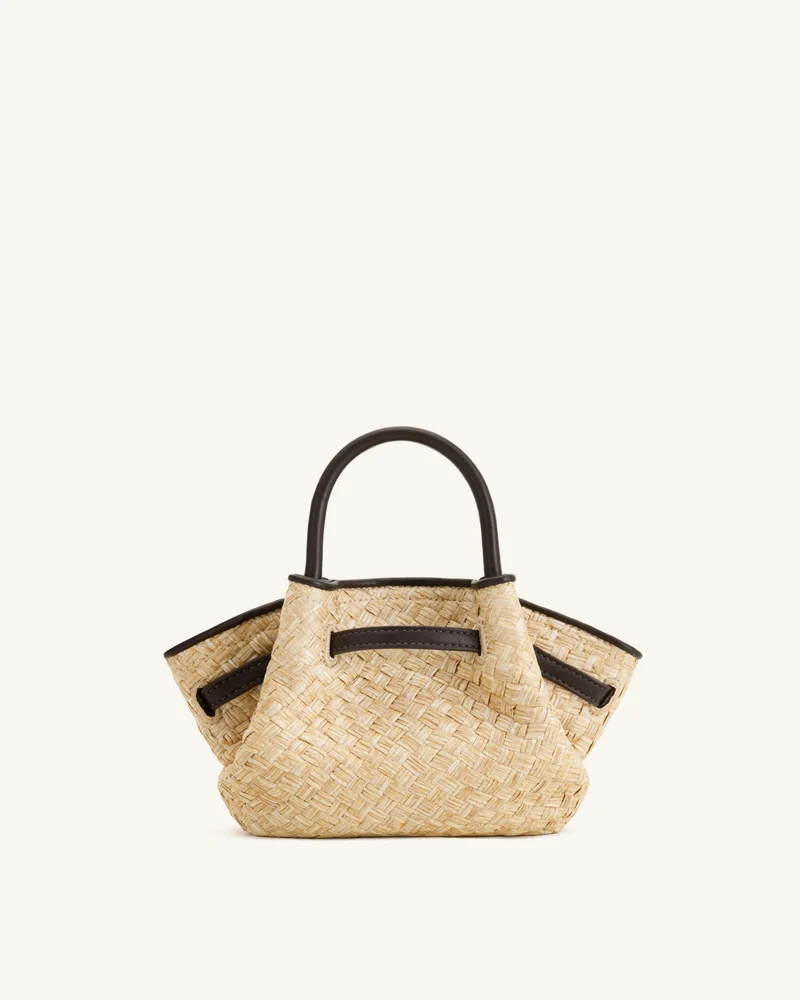 Hana Mini-Tasche mit Perlenbesatz aus Kunststroh - Braun