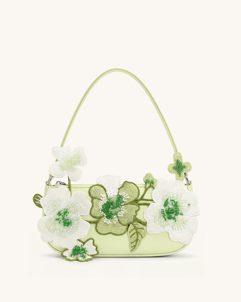 Leona Schultertasche mit Perlenbesatz - Hellgrün
