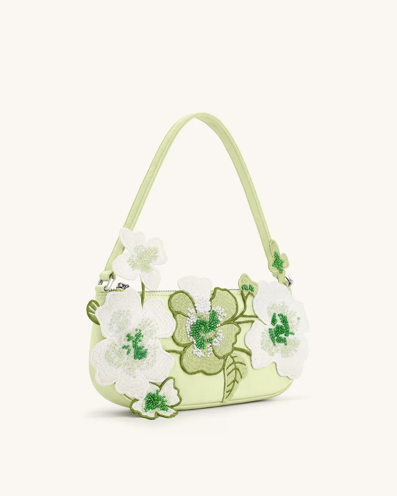 Leona Schultertasche mit Perlenbesatz - Hellgrün