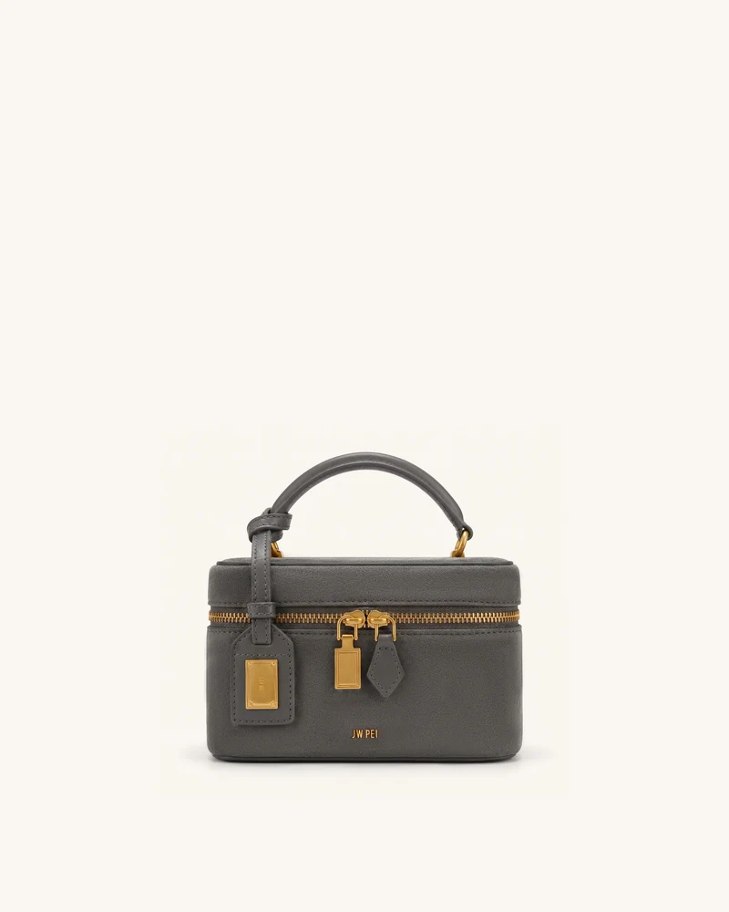 Cleo Henkeltasche in Box-Form aus Wildlederimitat - Dunkelgrau
