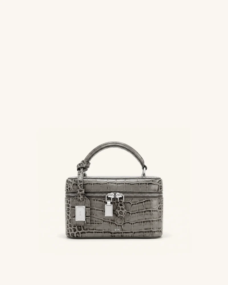 Cleo Henkeltasche in Box-Form - Grau mit Krokoprägung