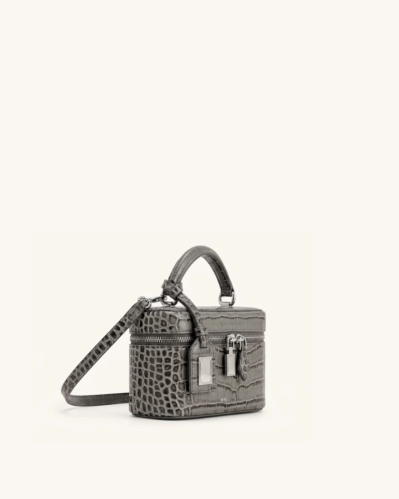 Cleo Henkeltasche in Box-Form - Grau mit Krokoprägung