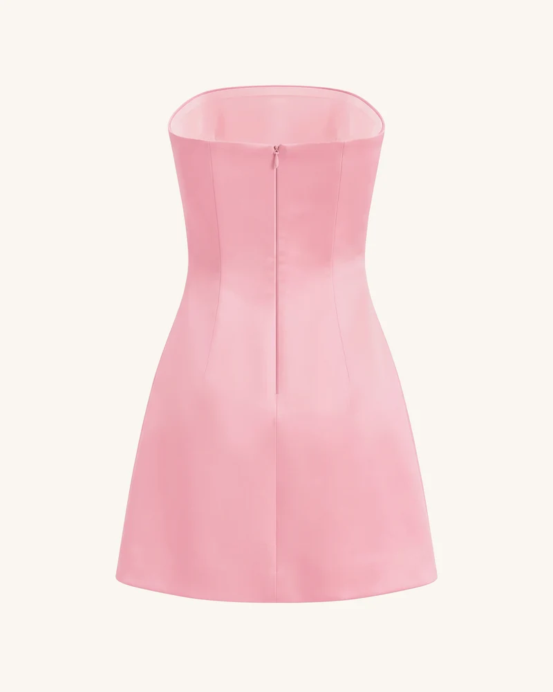 Bandeau-Minikleid mit Hibiskus-Stickerei - Pink